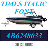 oat numbers Canada. Boat licence numbers decals.  ARIAL BLACK font.