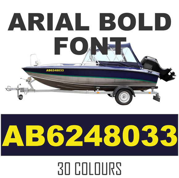 Boat numbers Canada. Boat licence numbers decals.  ARIAL BLACK font.