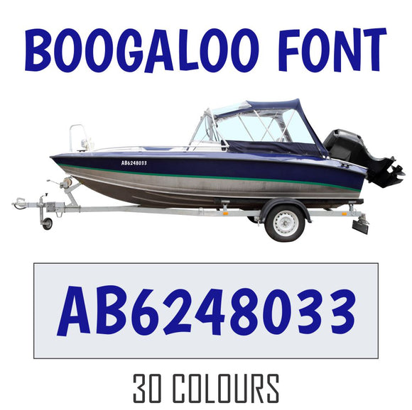 BOOGALOO FONT Boat Numbers | Pair + Extra Decal + Free Squeegee
