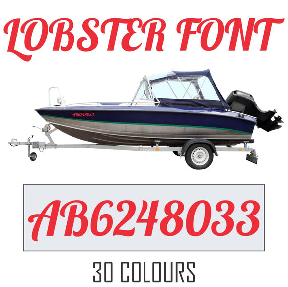 LOBSTER FONT Boat Numbers | Pair + Extra Decal + Free Squeegee