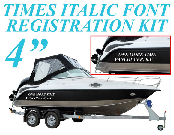 4 INCH TIMES ITALIC FONT Hull Markings (Name Of Vessel & Port of Registry) | PAIR + Extra Decal + Free Squeegee
